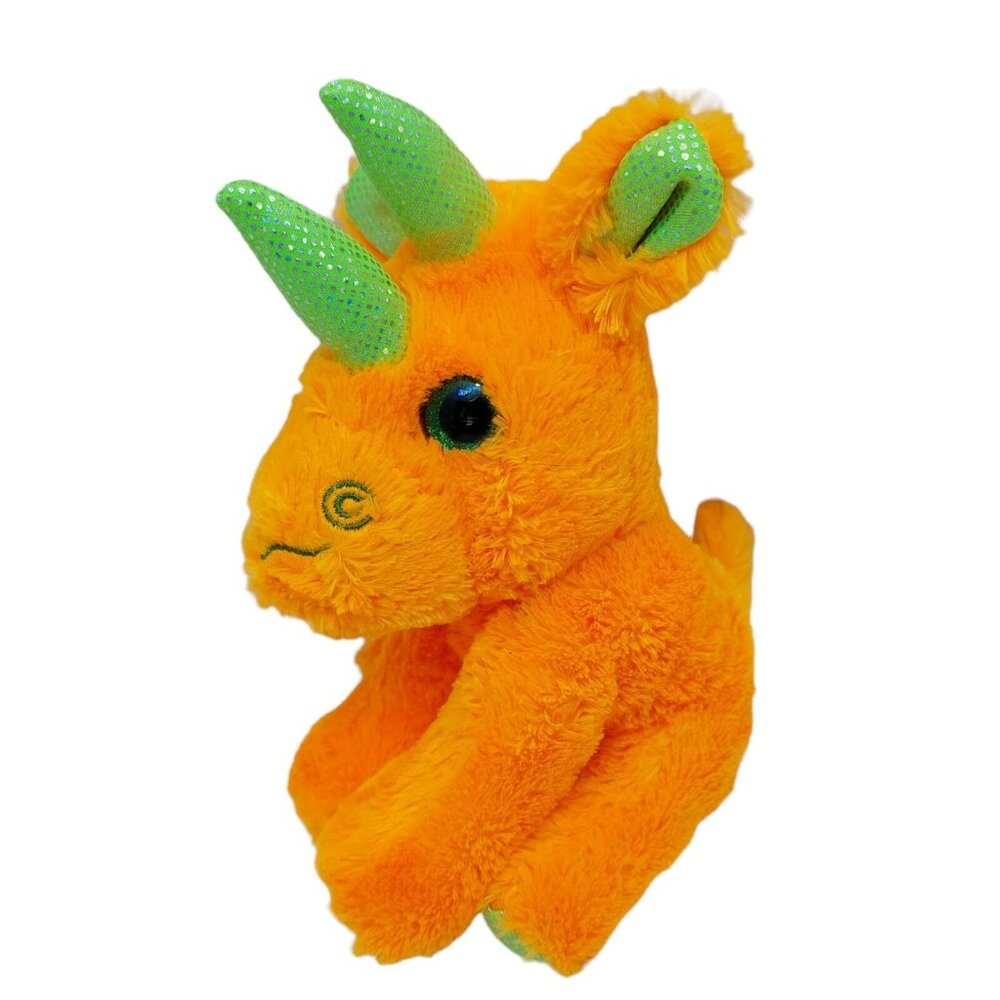 Z Plush Baby Dinosaur Orange with Green Horns  7” Stuffed glitter eyes 2016